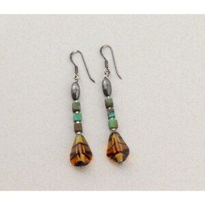 Sterling Silver Hematite, Turquoise and Amber Earrings Dangle Drop Earrings